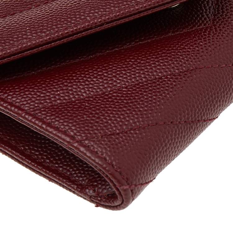 Pre Owned Saint Laurent Burgundy Leather Envelope Card Case Wallet 