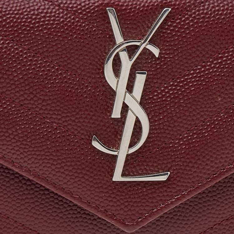 Pre Owned Saint Laurent Burgundy Leather Envelope Card Case Wallet 