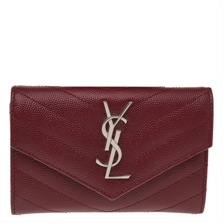Pre Owned Saint Laurent Burgundy Leather Envelope Card Case Wallet 