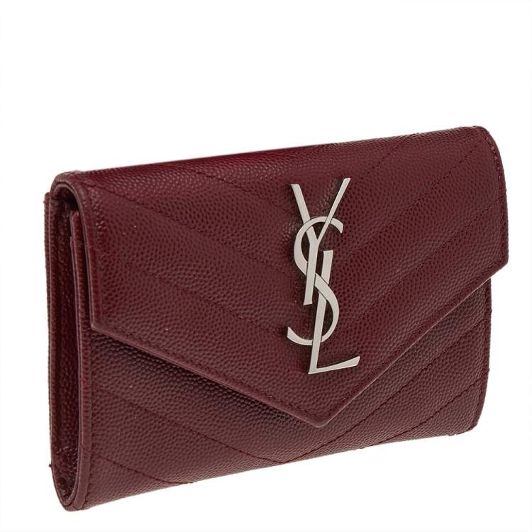 Pre Owned Saint Laurent Burgundy Leather Envelope Card Case Wallet 