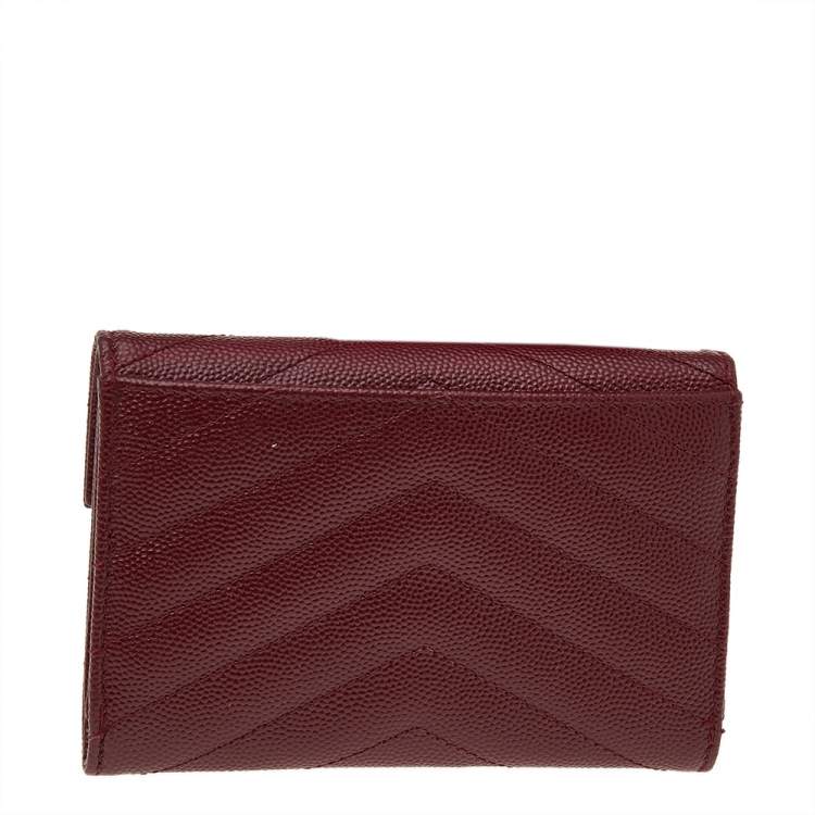 Pre Owned Saint Laurent Burgundy Leather Envelope Card Case Wallet 