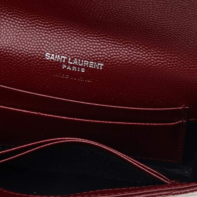 Pre Owned Saint Laurent Burgundy Leather Envelope Card Case Wallet 