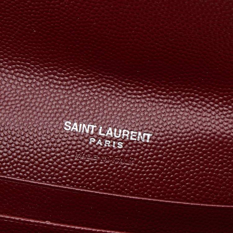 Pre Owned Saint Laurent Burgundy Leather Envelope Card Case Wallet 
