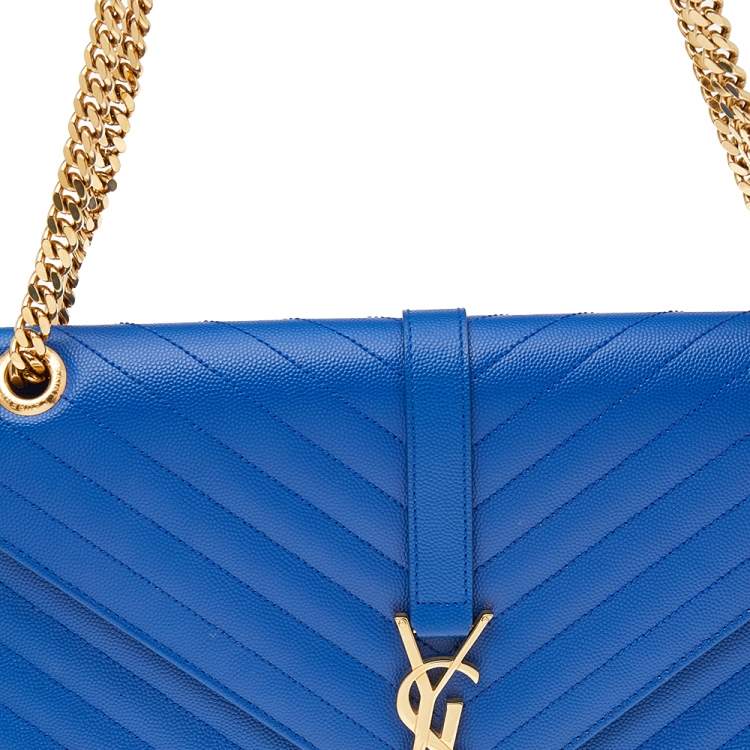 Pre Owned Saint Laurent Blue Leather Large Matelassé Envelope Shoulder Bag