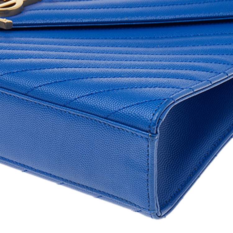 Pre Owned Saint Laurent Blue Leather Large Matelassé Envelope Shoulder Bag