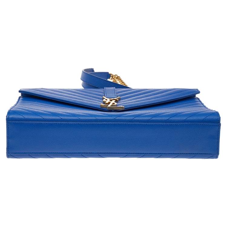 Pre Owned Saint Laurent Blue Leather Large Matelassé Envelope Shoulder Bag