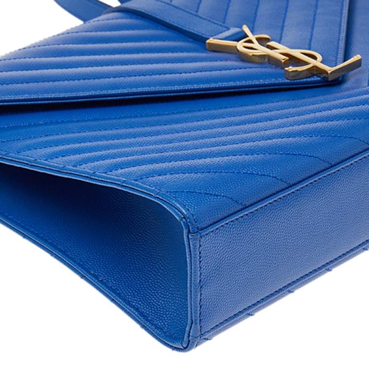 Pre Owned Saint Laurent Blue Leather Large Matelassé Envelope Shoulder Bag