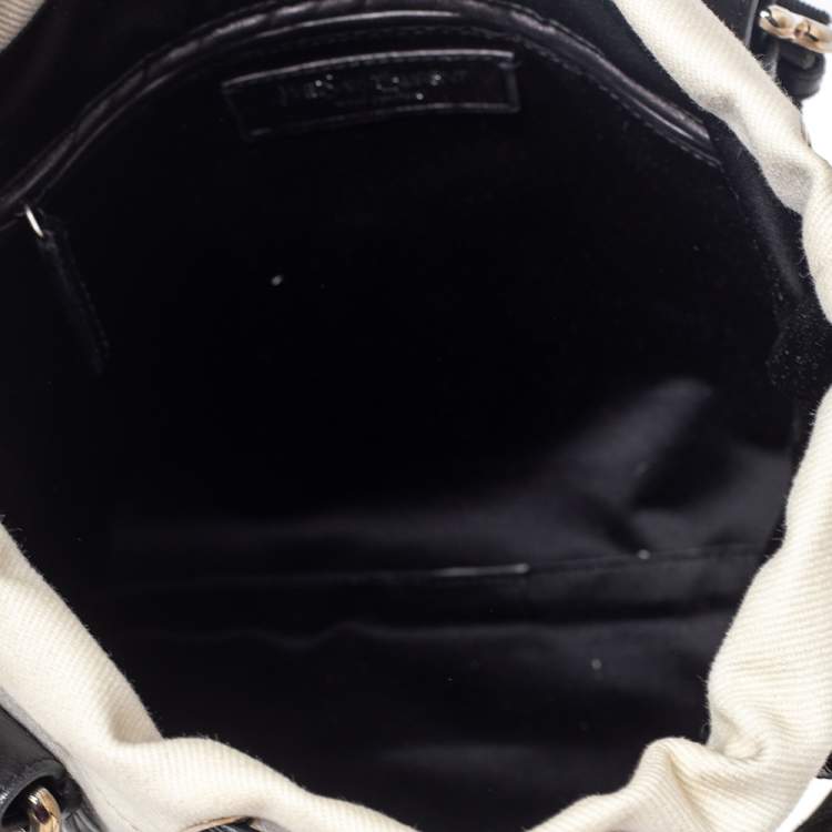 Pre Owned Saint Laurent Off White/Black Canvas and Leather Kahala Tote