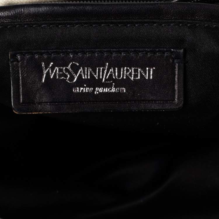 Pre Owned Saint Laurent Off White/Black Canvas and Leather Kahala Tote