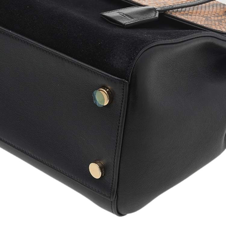 Pre Owned Saint Laurent Black/Beige Python Leather And Suede Medium Moujik Top Handle Bag