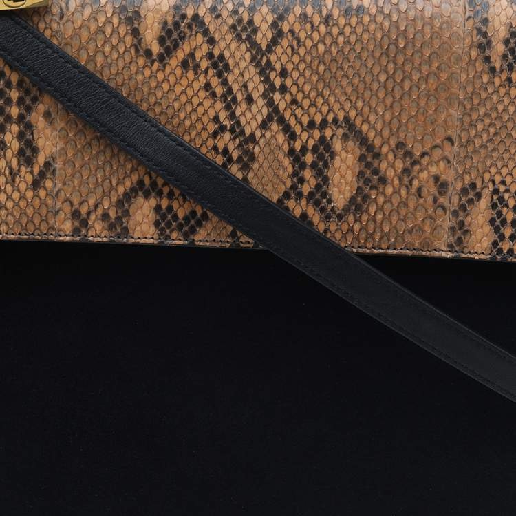 Pre Owned Saint Laurent Black/Beige Python Leather And Suede Medium Moujik Top Handle Bag