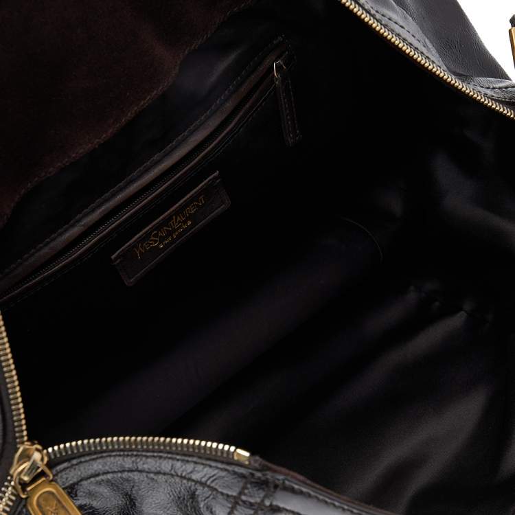 Pre Owned Saint Laurent Dark Brown Patent Leather Medium Downtown Tote