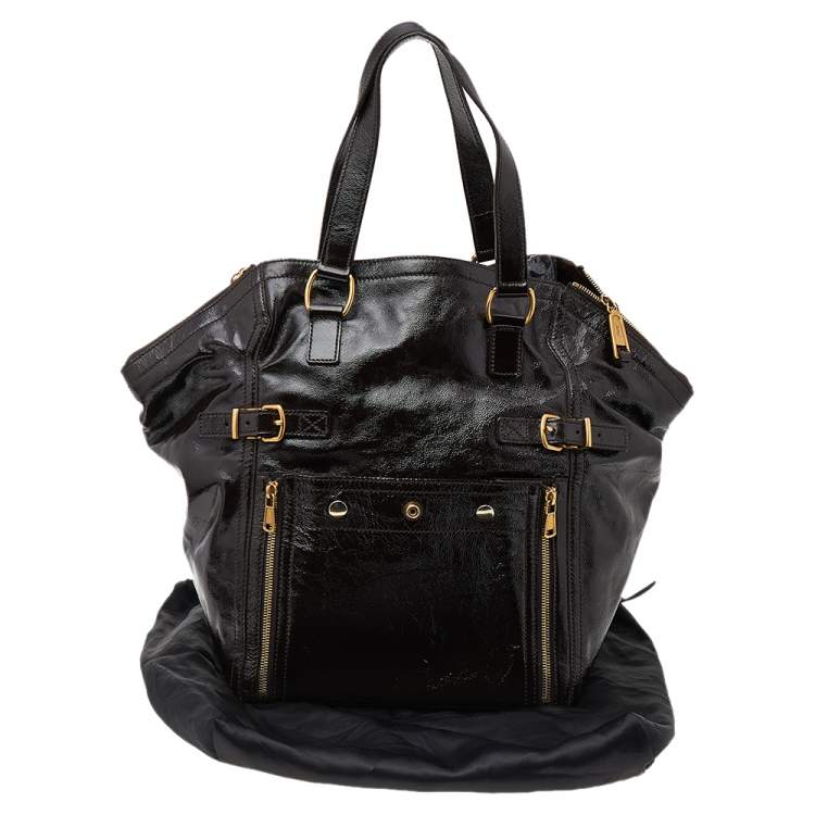Pre Owned Saint Laurent Dark Brown Patent Leather Medium Downtown Tote