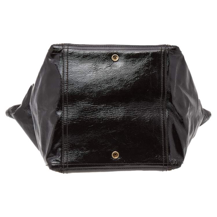 Pre Owned Saint Laurent Dark Brown Patent Leather Medium Downtown Tote