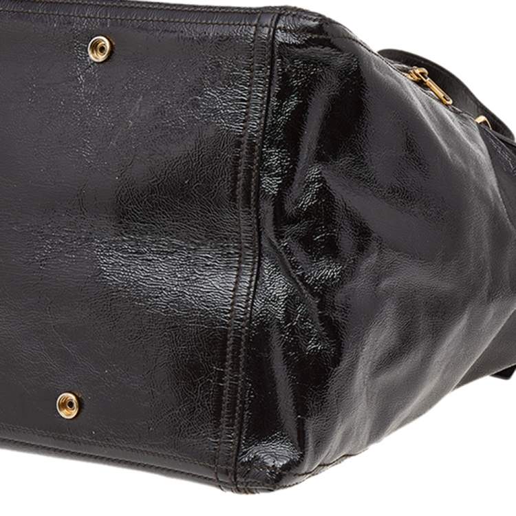 Pre Owned Saint Laurent Dark Brown Patent Leather Medium Downtown Tote