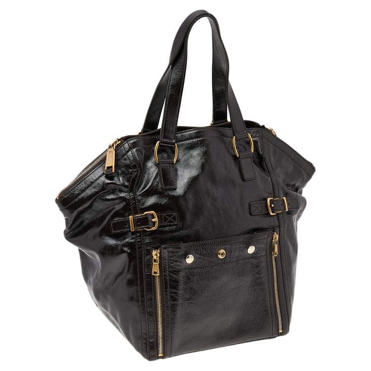 Pre Owned Saint Laurent Dark Brown Patent Leather Medium Downtown Tote
