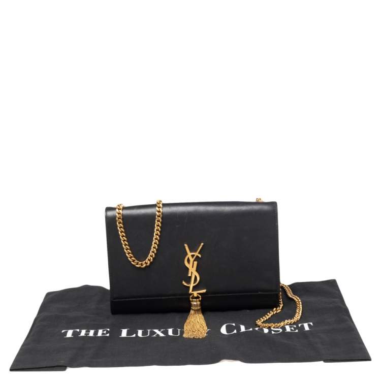 Pre Owned Saint Laurent Black Leather Kate Tassel Shoulder Bag