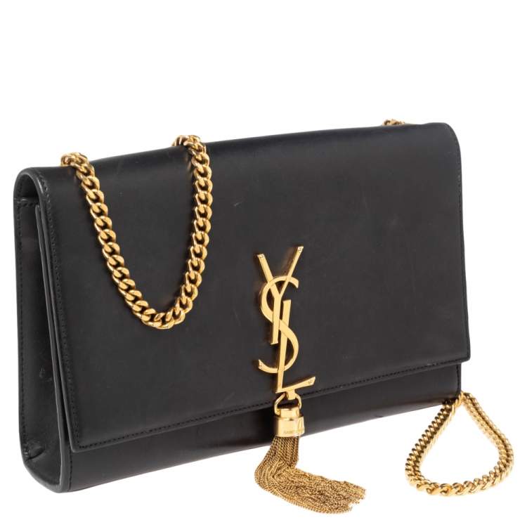 Pre Owned Saint Laurent Black Leather Kate Tassel Shoulder Bag