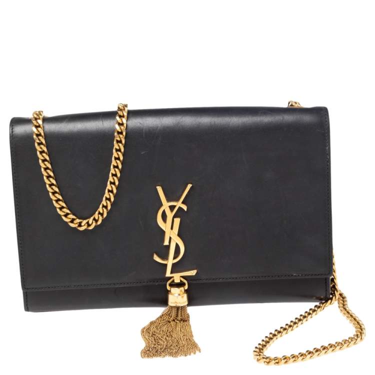 Pre Owned Saint Laurent Black Leather Kate Tassel Shoulder Bag