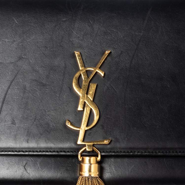 Pre Owned Saint Laurent Black Leather Kate Tassel Shoulder Bag