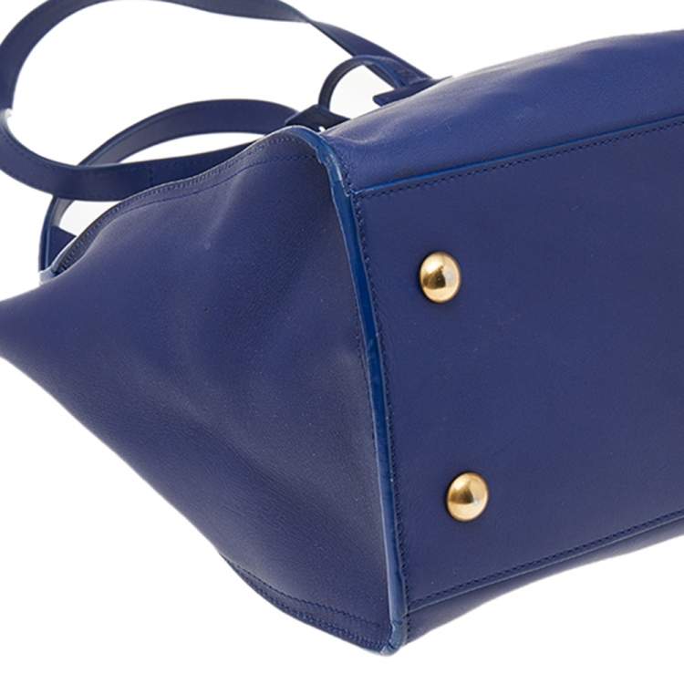 Pre Owned Saint Laurent Blue Leather Small Cabas Y Ligne Shoulder Bag