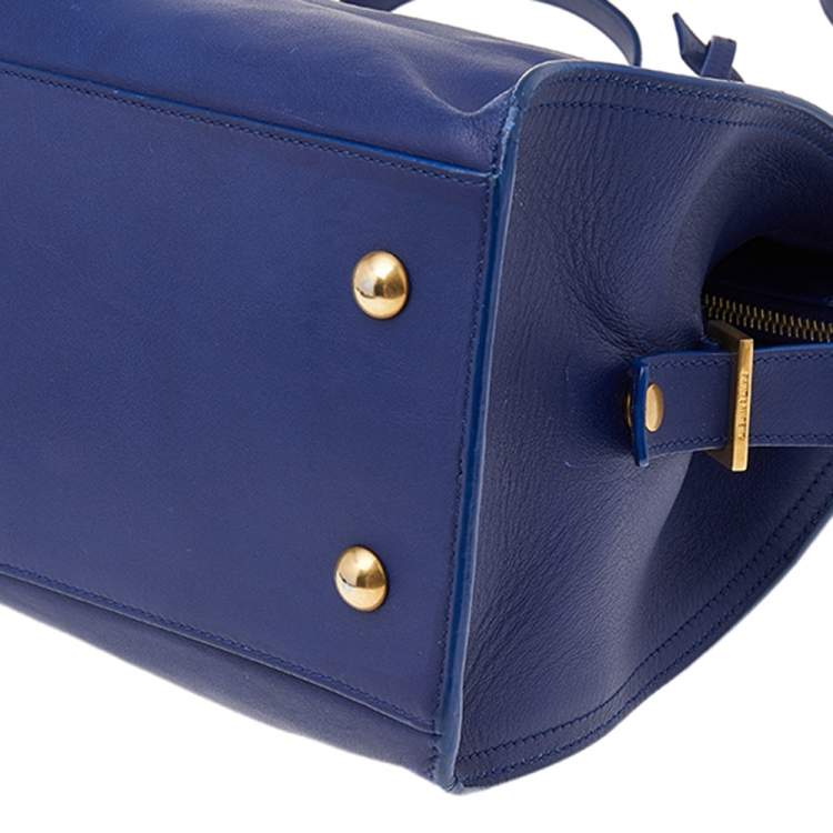 Pre Owned Saint Laurent Blue Leather Small Cabas Y Ligne Shoulder Bag