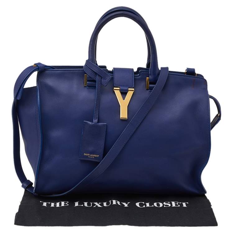 Pre Owned Saint Laurent Blue Leather Small Cabas Y Ligne Shoulder Bag
