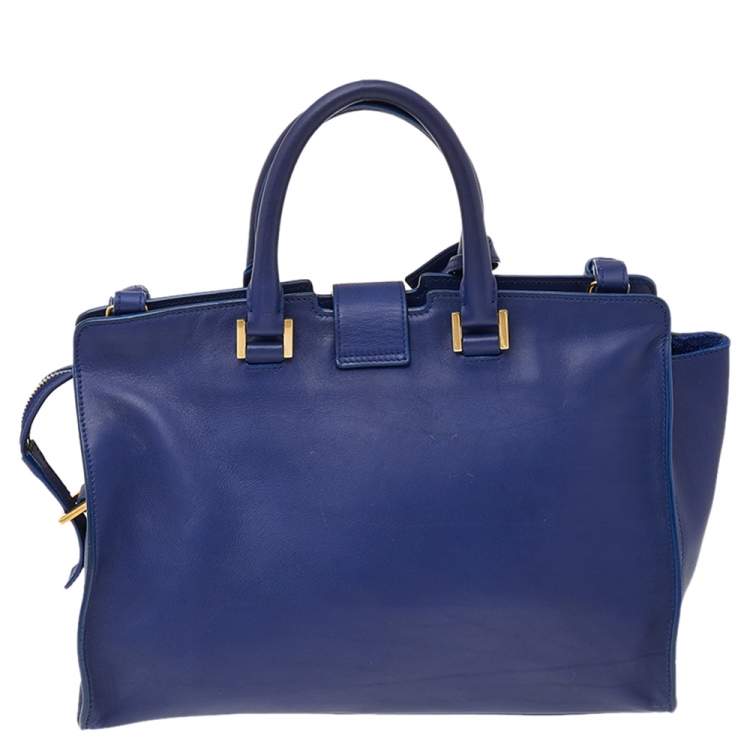 Pre Owned Saint Laurent Blue Leather Small Cabas Y Ligne Shoulder Bag