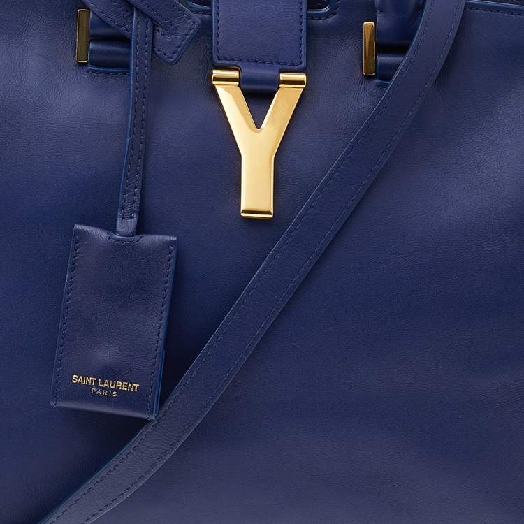 Pre Owned Saint Laurent Blue Leather Small Cabas Y Ligne Shoulder Bag