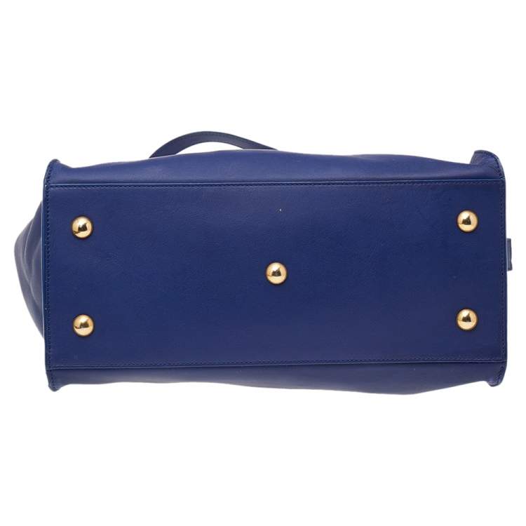 Pre Owned Saint Laurent Blue Leather Small Cabas Y Ligne Shoulder Bag