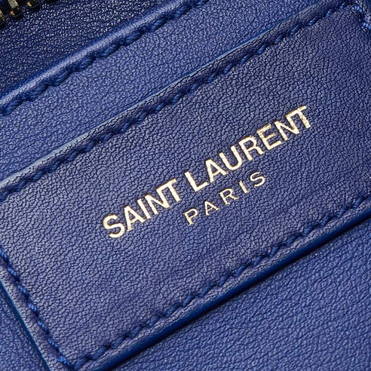 Pre Owned Saint Laurent Blue Leather Small Cabas Y Ligne Shoulder Bag