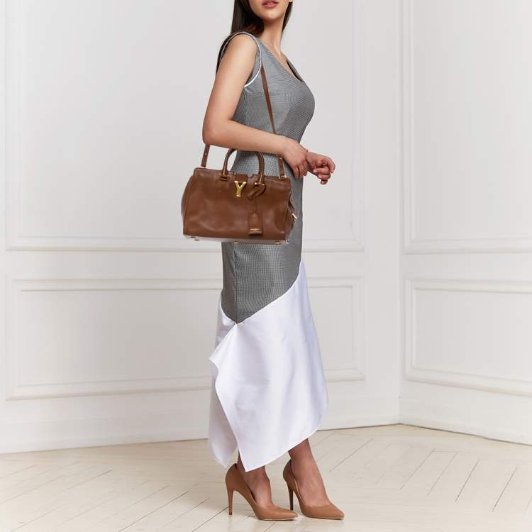 Pre Owned Saint Laurent Brown Leather Small Cabas Y-Ligne Tote