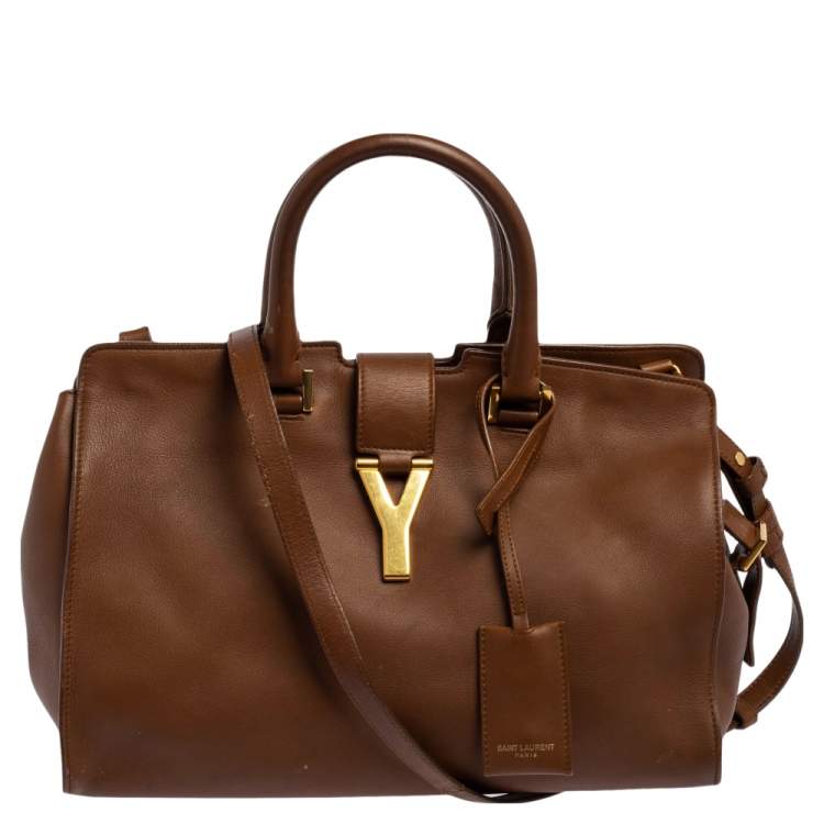Pre Owned Saint Laurent Brown Leather Small Cabas Y-Ligne Tote