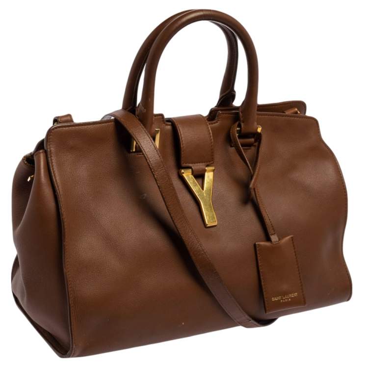 Pre Owned Saint Laurent Brown Leather Small Cabas Y-Ligne Tote