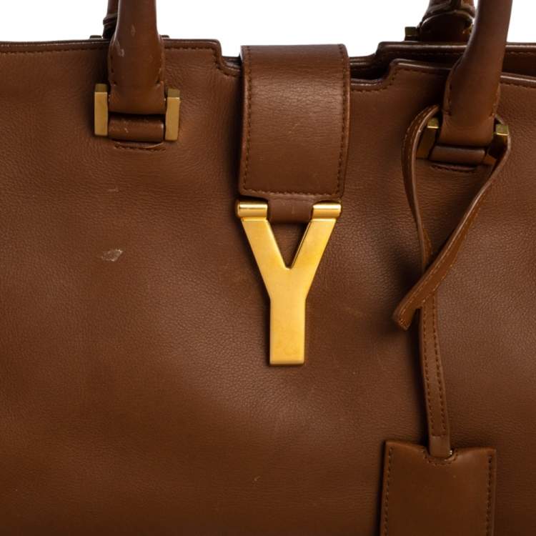 Pre Owned Saint Laurent Brown Leather Small Cabas Y-Ligne Tote