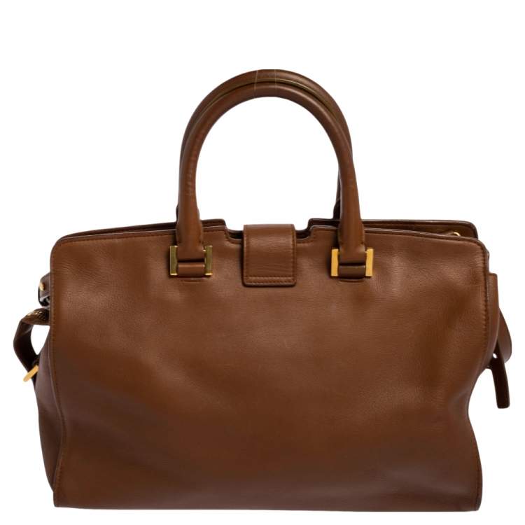 Pre Owned Saint Laurent Brown Leather Small Cabas Y-Ligne Tote