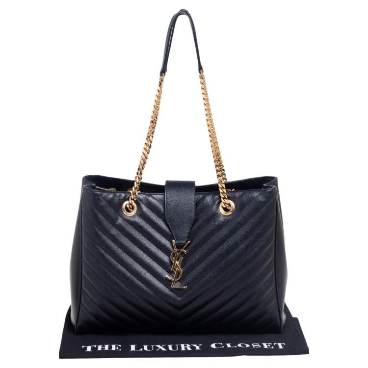 Pre Owned Saint Laurent Black Matelassé Leather Cassandre Shopper Tote