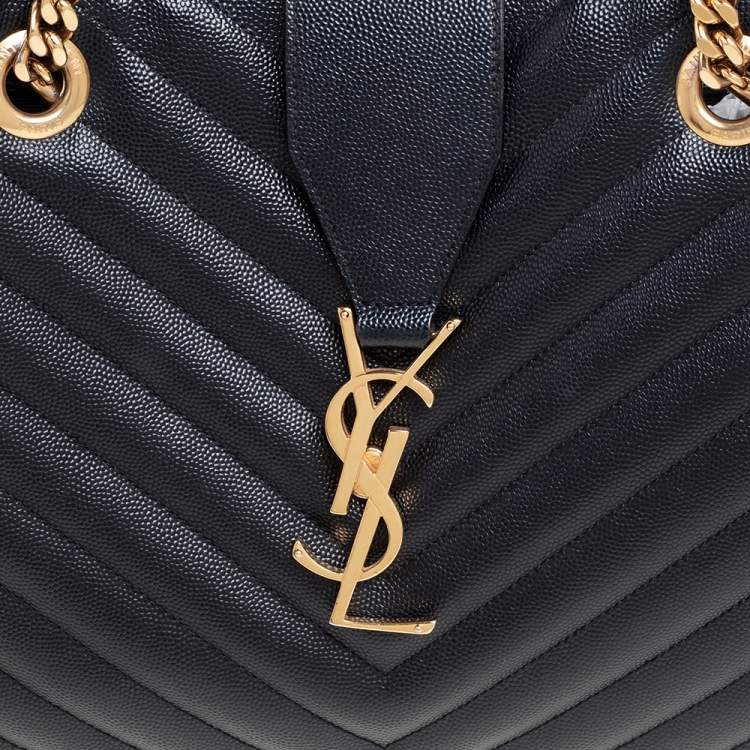 Pre Owned Saint Laurent Black Matelassé Leather Cassandre Shopper Tote