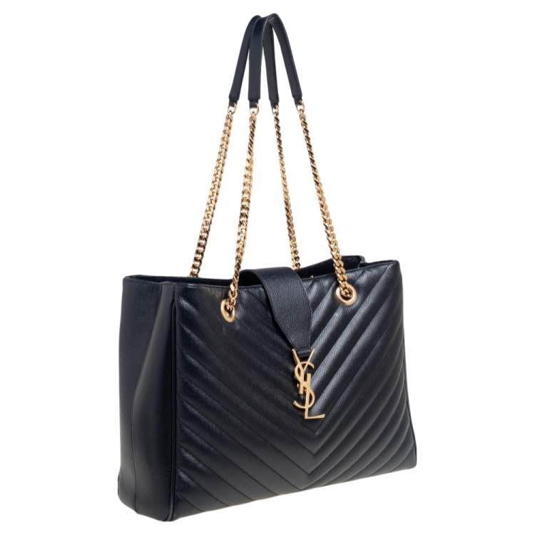 Pre Owned Saint Laurent Black Matelassé Leather Cassandre Shopper Tote