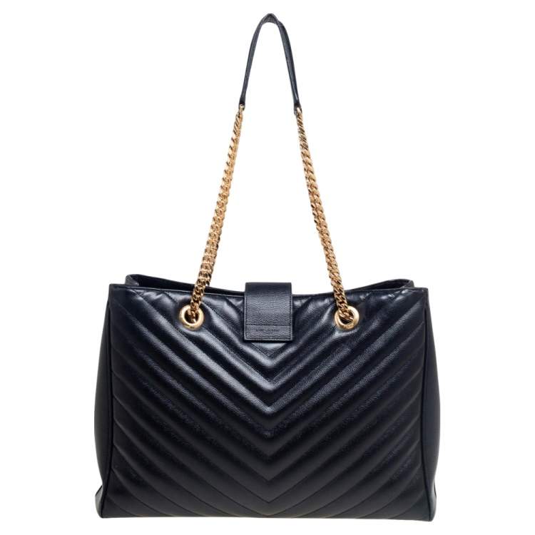 Pre Owned Saint Laurent Black Matelassé Leather Cassandre Shopper Tote