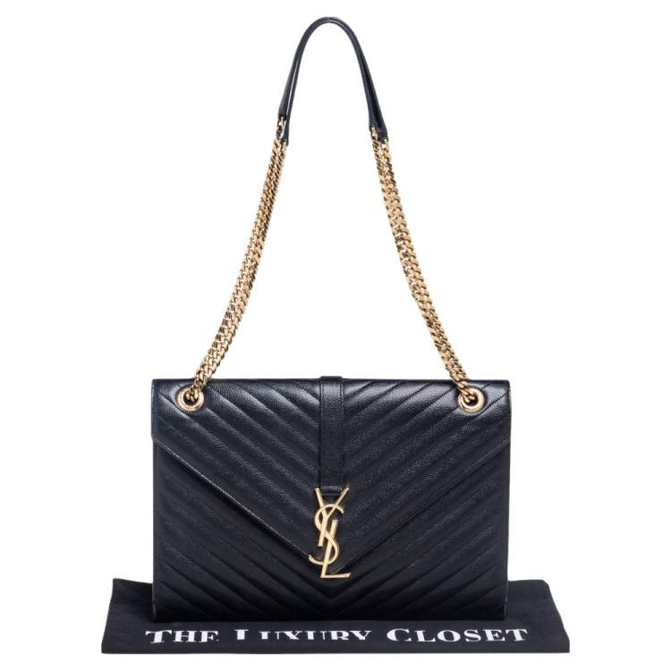 Pre Owned Saint Laurent Black Leather Large Matelassé Envelope Shoulder Bag
