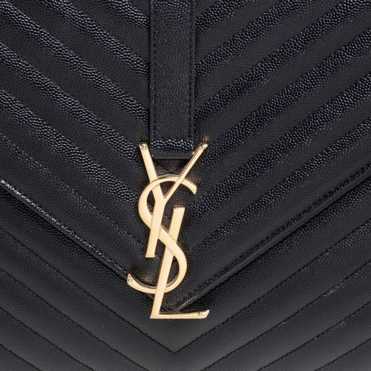 Pre Owned Saint Laurent Black Leather Large Matelassé Envelope Shoulder Bag