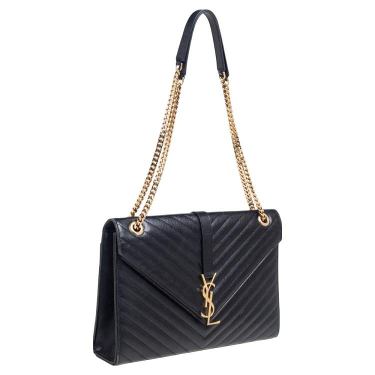 Pre Owned Saint Laurent Black Leather Large Matelassé Envelope Shoulder Bag
