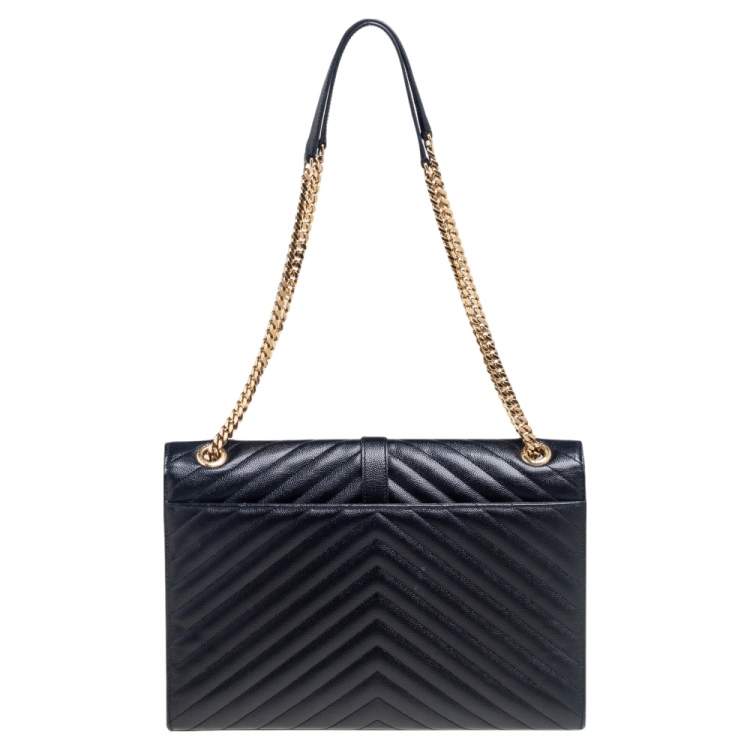 Pre Owned Saint Laurent Black Leather Large Matelassé Envelope Shoulder Bag