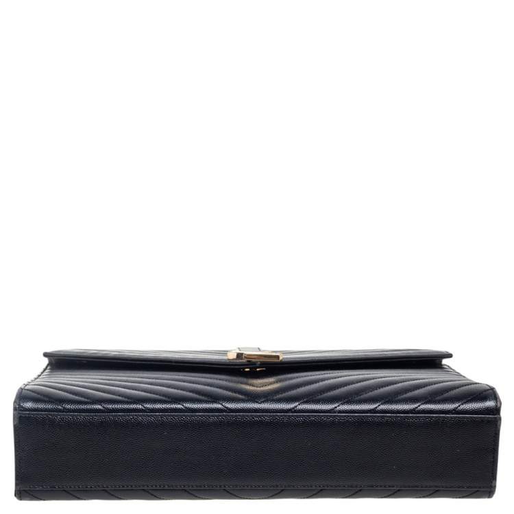 Pre Owned Saint Laurent Black Leather Large Matelassé Envelope Shoulder Bag