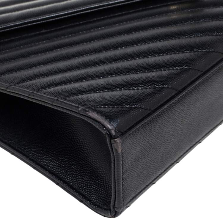 Pre Owned Saint Laurent Black Leather Large Matelassé Envelope Shoulder Bag