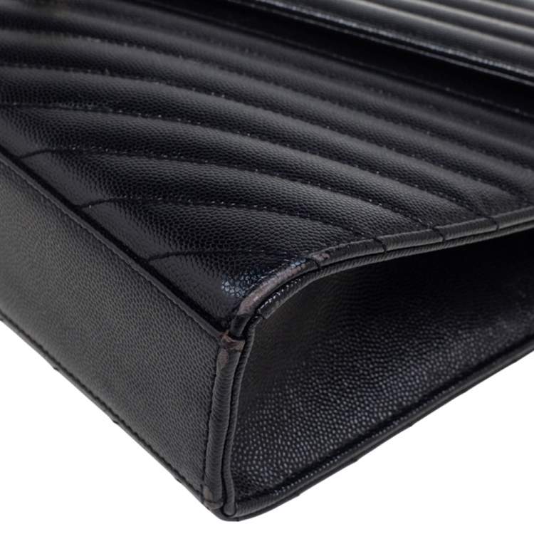Pre Owned Saint Laurent Black Leather Large Matelassé Envelope Shoulder Bag