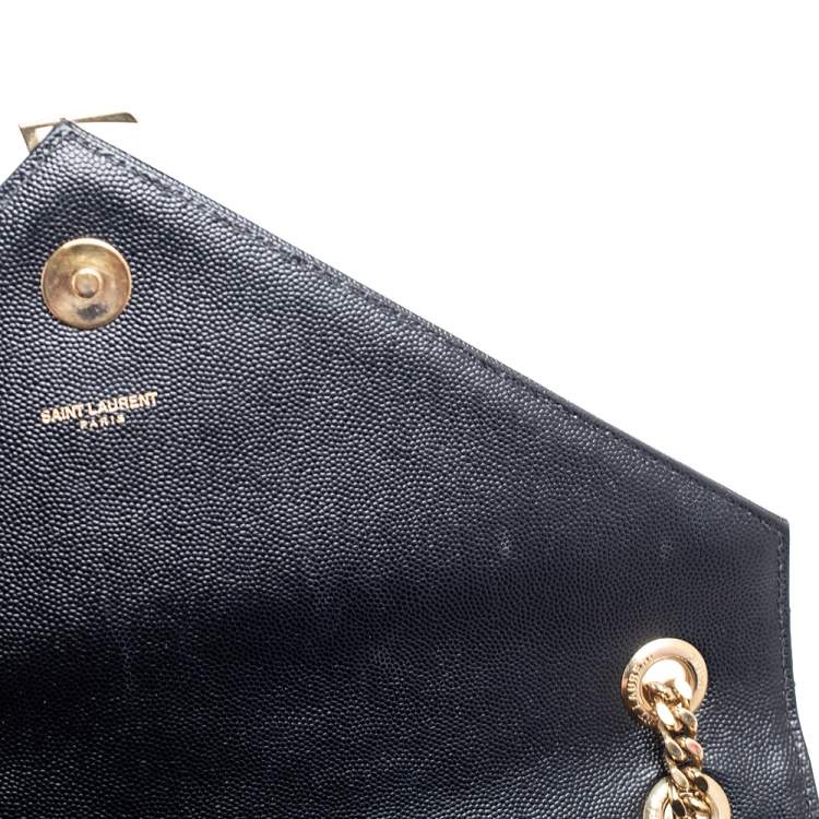 Pre Owned Saint Laurent Black Leather Large Matelassé Envelope Shoulder Bag