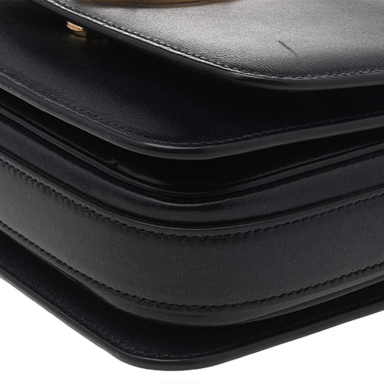 Pre Owned Saint Laurent Black Leather Small Le 61 Saddle Bag