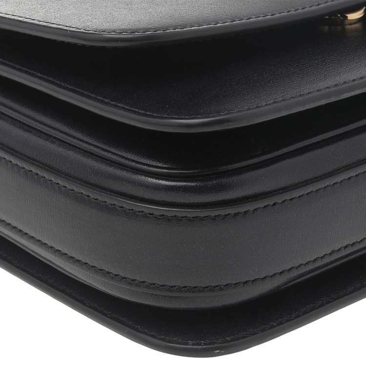Pre Owned Saint Laurent Black Leather Small Le 61 Saddle Bag